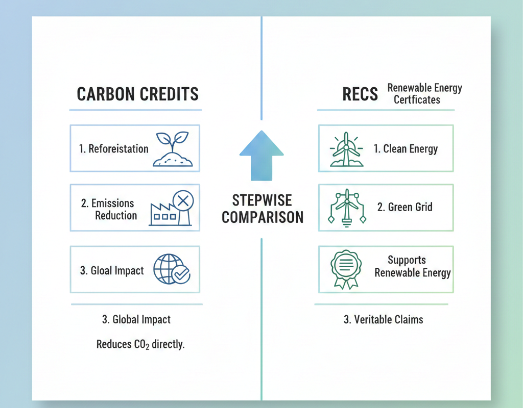 Stepwise Comparison of Carbon Credits vs RECs
